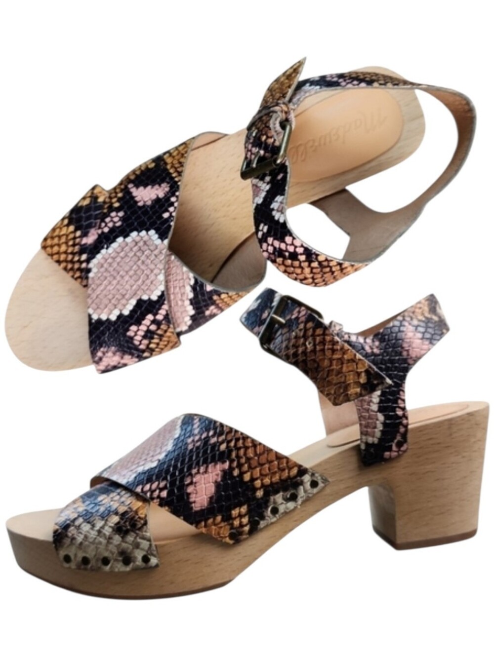 Madewell Womens Johanna Snakeskin Embossed Leather Crisscross Clog Sandals 6